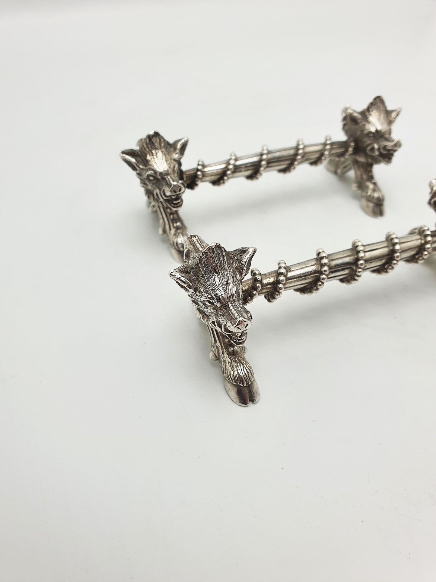 Stunning Pair of Antique Victorian Sterling Silver Boar’s Head Knife Rests - 1867