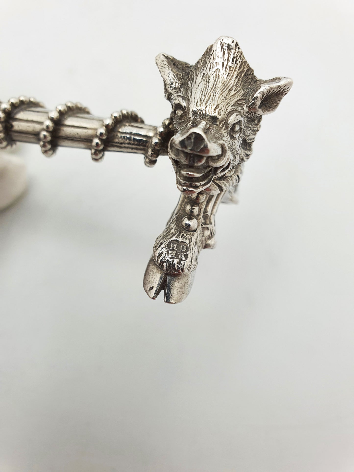 Stunning Pair of Antique Victorian Sterling Silver Boar’s Head Knife Rests - 1867