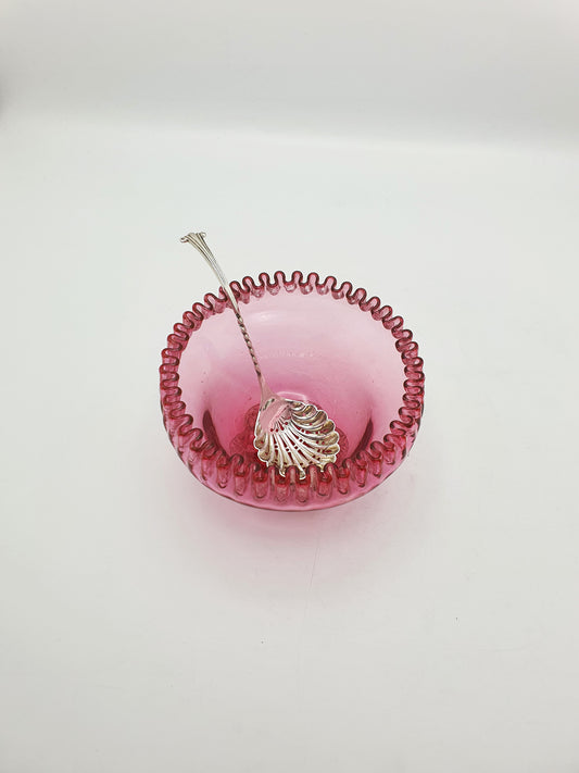 Lovely Antique Victorian Cranberry Glass Bowl with Pierced Spoon – circa 1890