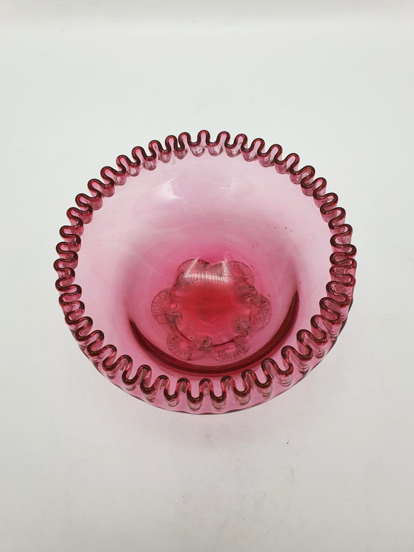 Lovely Antique Victorian Cranberry Glass Bowl with Pierced Spoon – circa 1890