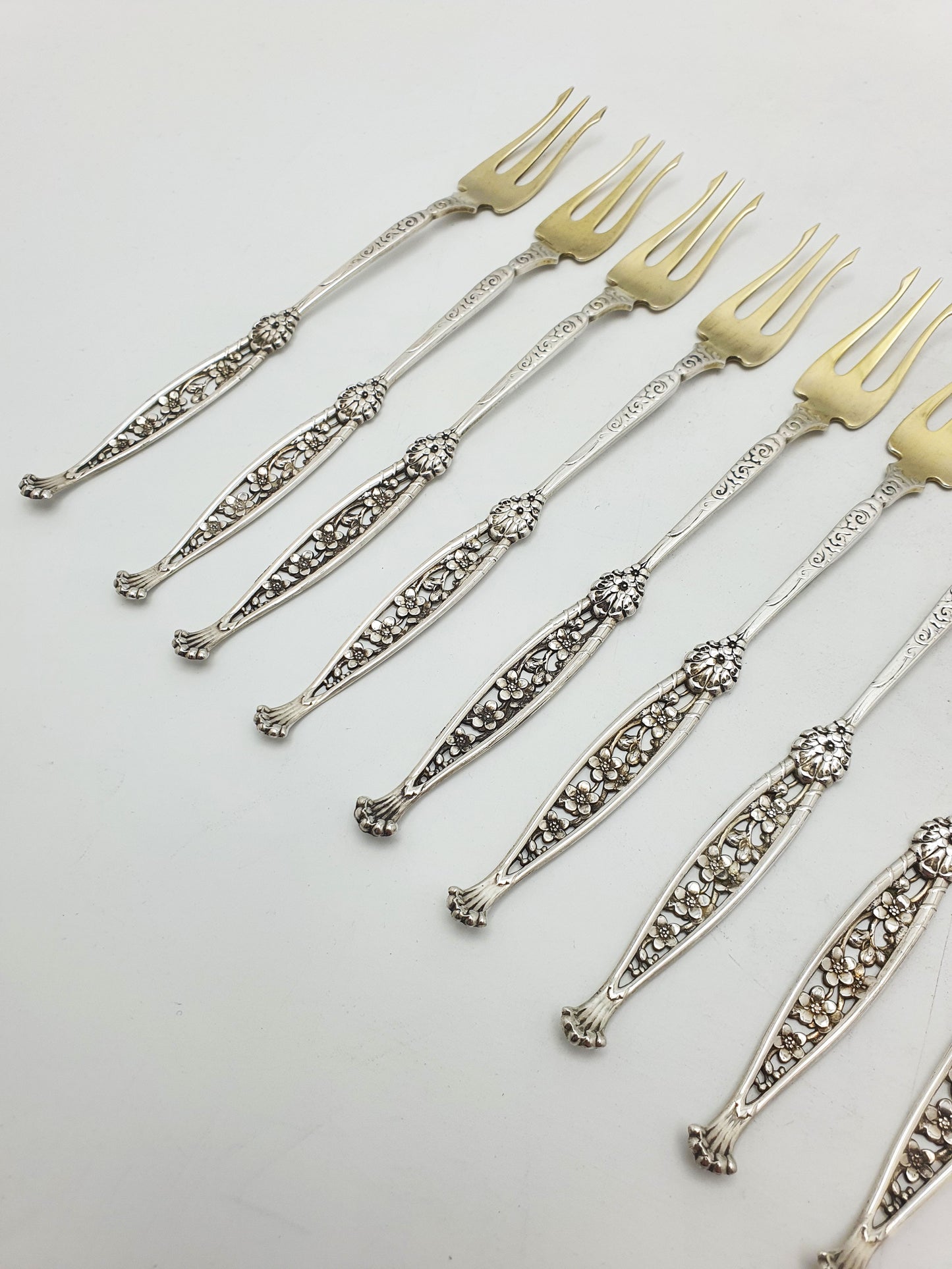 Set of 12 American Sterling Silver Seafood Forks with Gilt Tines – circa 1900