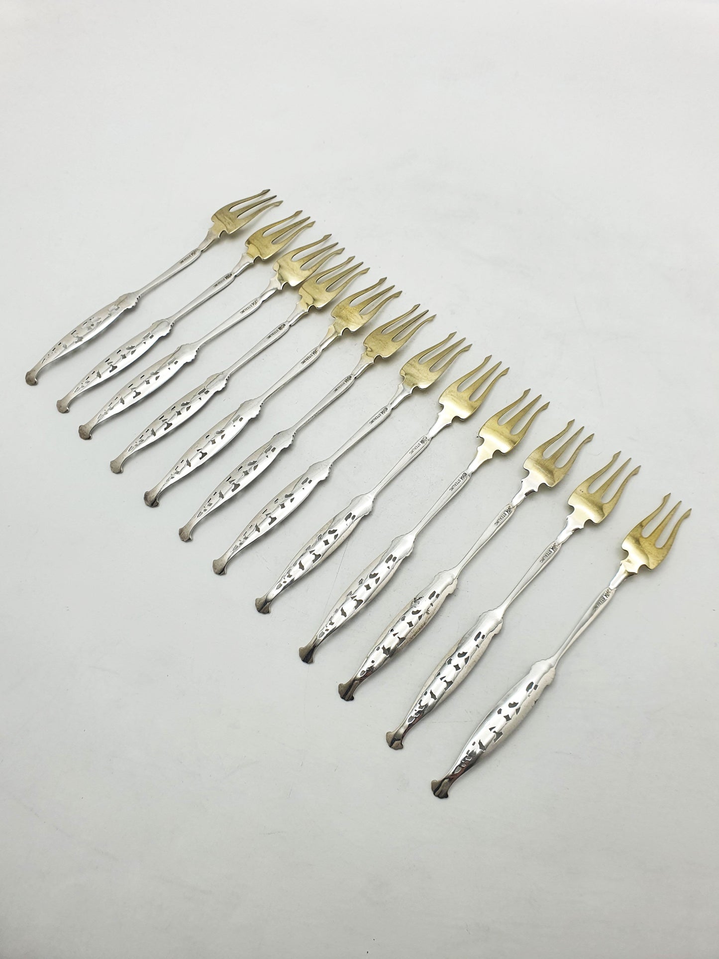 Set of 12 American Sterling Silver Seafood Forks with Gilt Tines – circa 1900