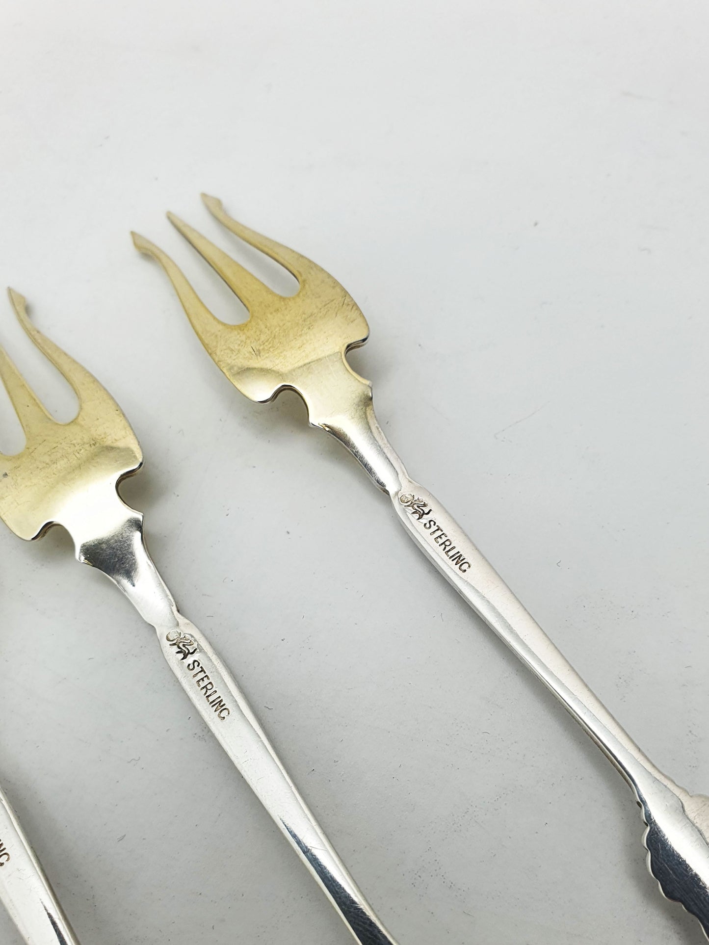 Set of 12 American Sterling Silver Seafood Forks with Gilt Tines – circa 1900