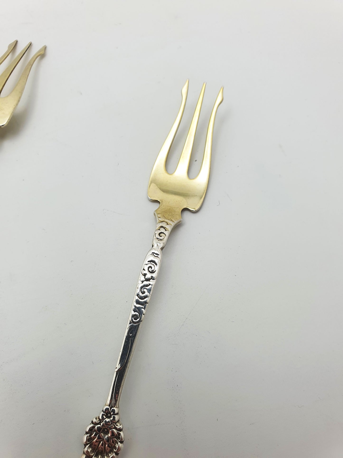 Set of 12 American Sterling Silver Seafood Forks with Gilt Tines – circa 1900
