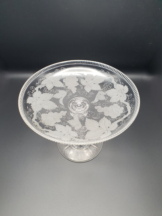 Splendid Antique Victorian Etched Glass Comport / Tazza – circa 1880