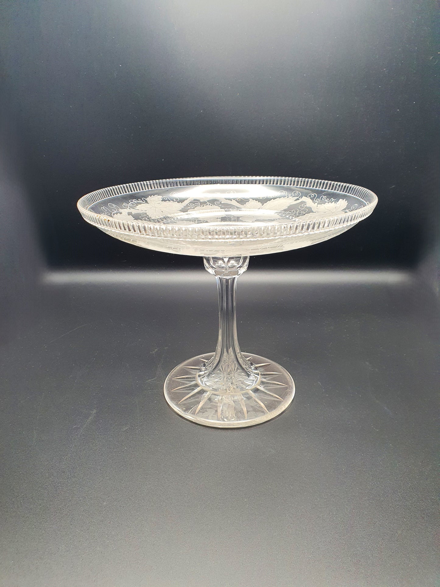 Splendid Antique Victorian Etched Glass Comport / Tazza – circa 1880