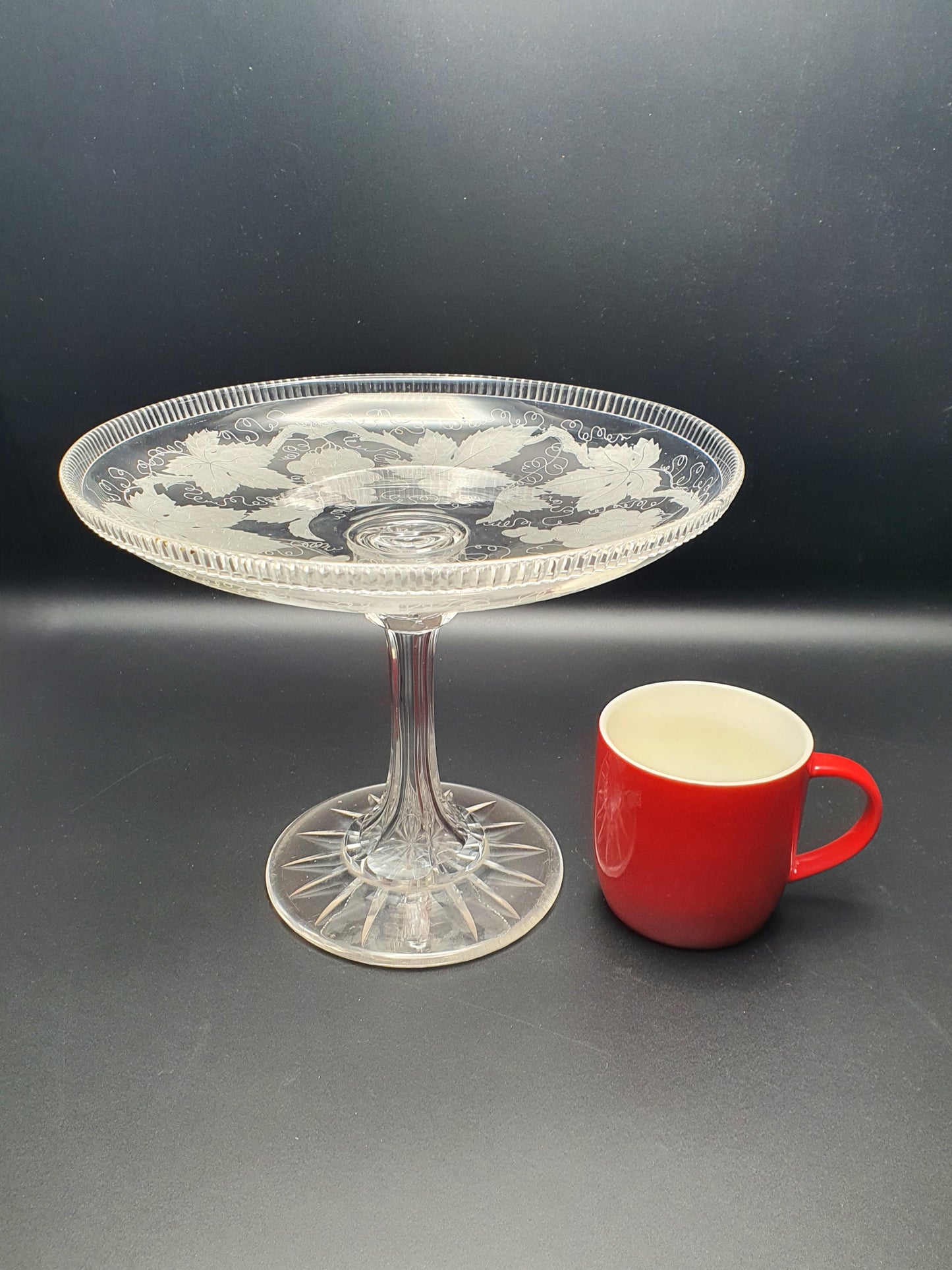 Splendid Antique Victorian Etched Glass Comport / Tazza – circa 1880