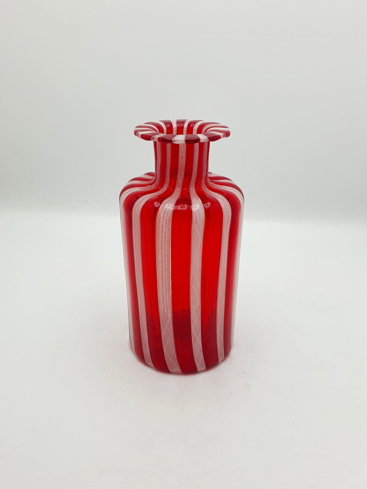 Stunning Murano Red & White Ribbon Glass Carafe – circa 1960