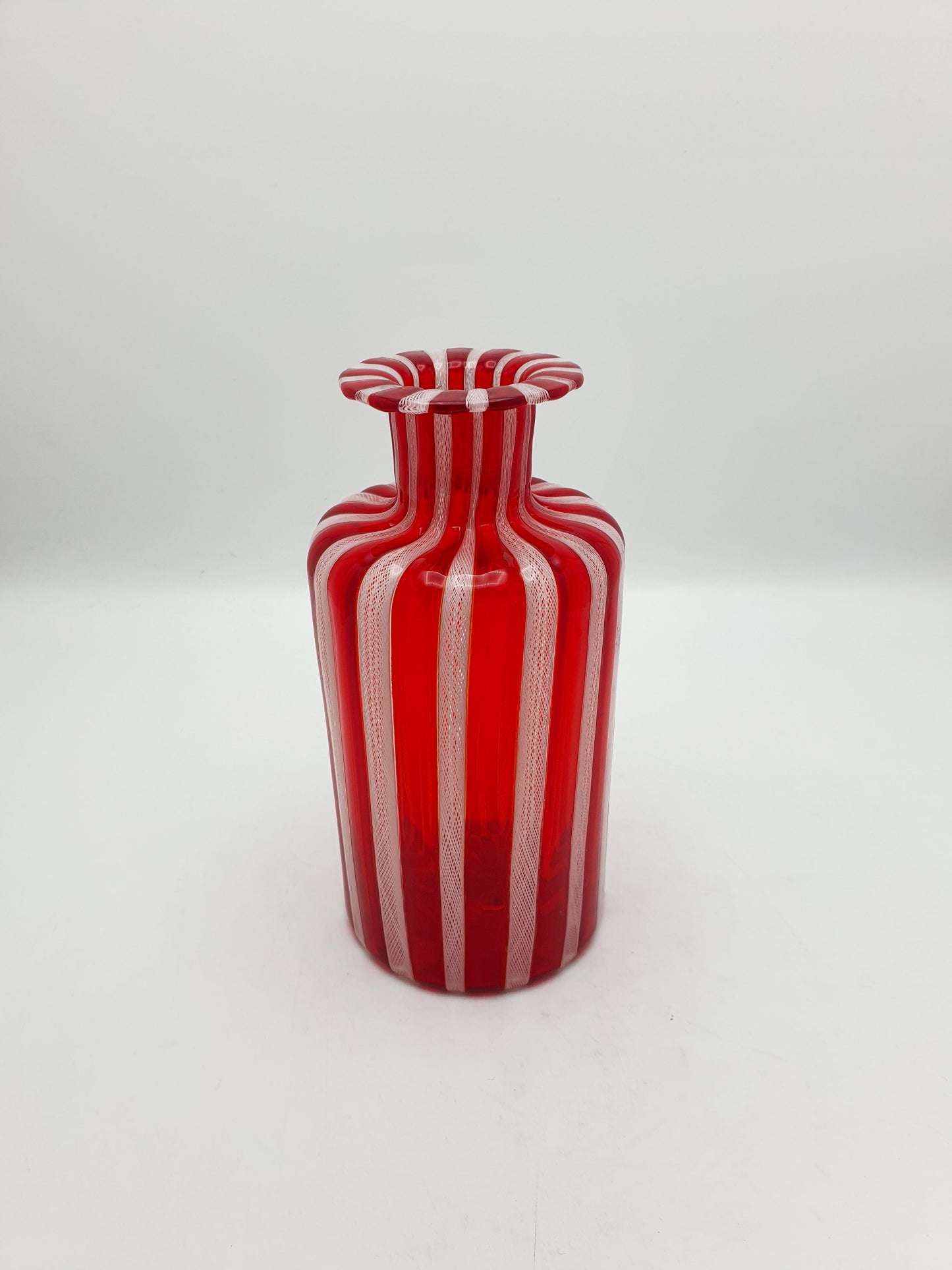 Stunning Murano Red & White Ribbon Glass Carafe – circa 1960