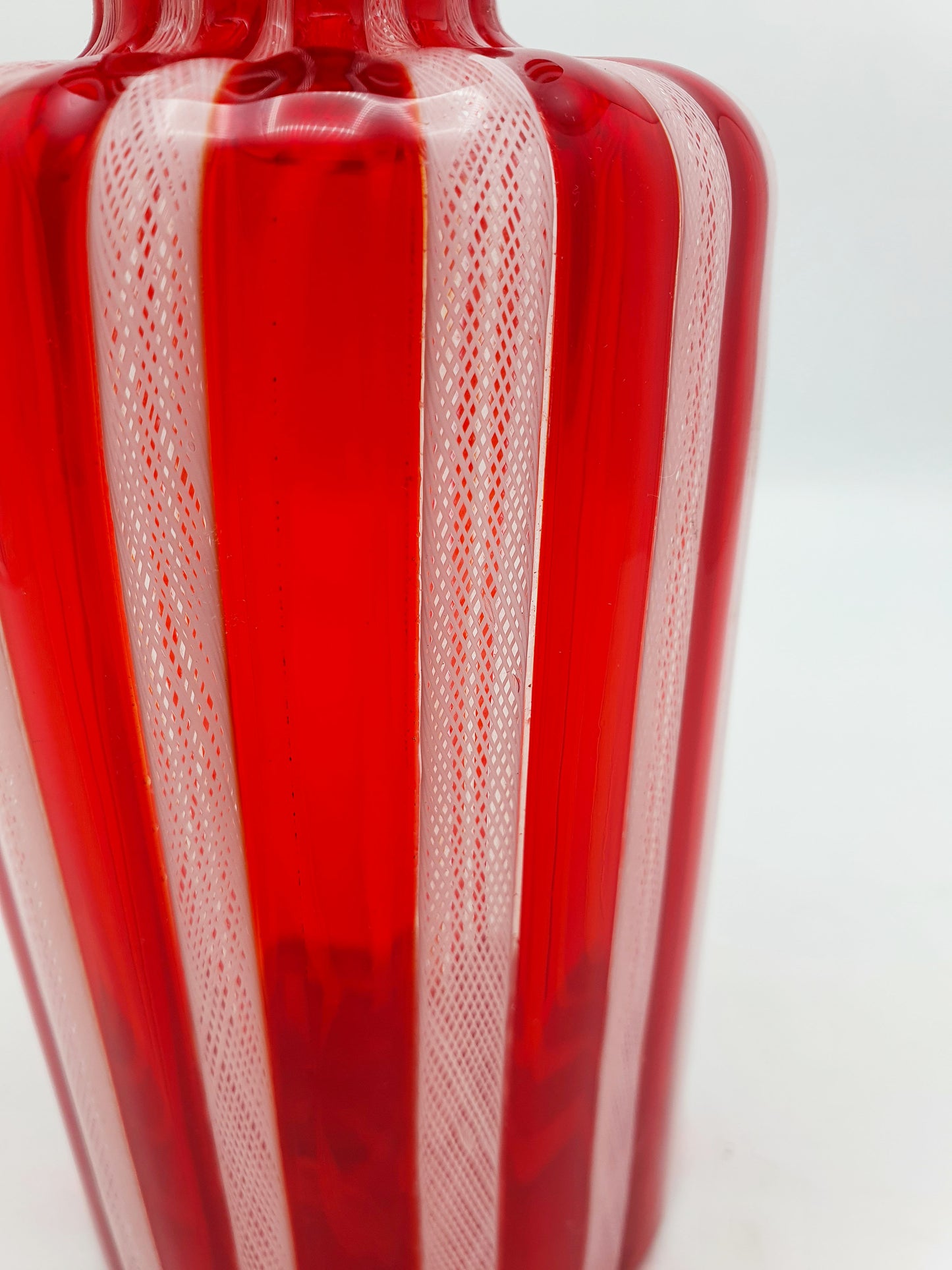 Stunning Murano Red & White Ribbon Glass Carafe – circa 1960