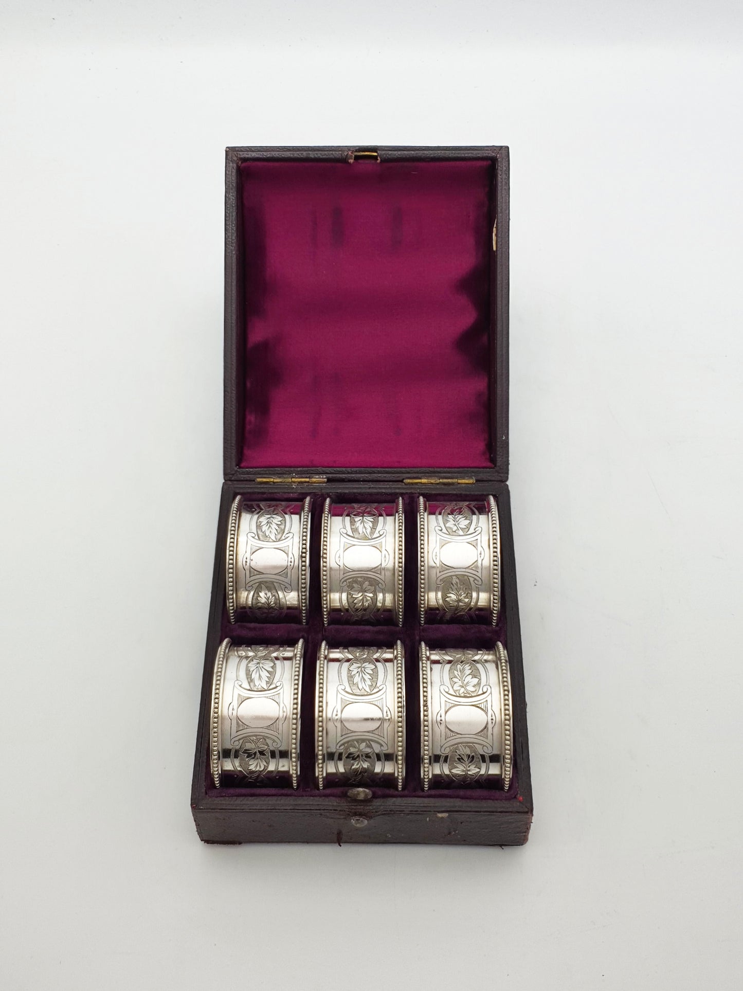 Victorian Silver-Plated Napkin Rings – Set of 6 in Original Velvet-Lined Case – circa 1890