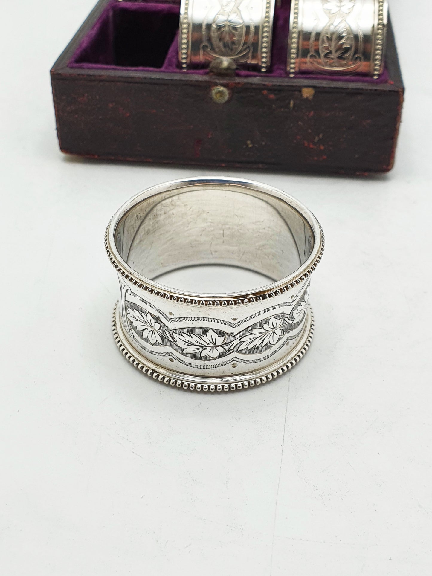 Victorian Silver-Plated Napkin Rings – Set of 6 in Original Velvet-Lined Case – circa 1890