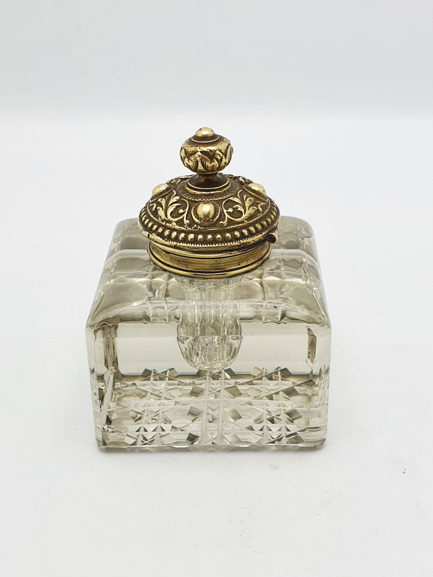 Lovely Antique Victorian Grand Tour Brass & Cut-Glass Inkwell – circa 1890