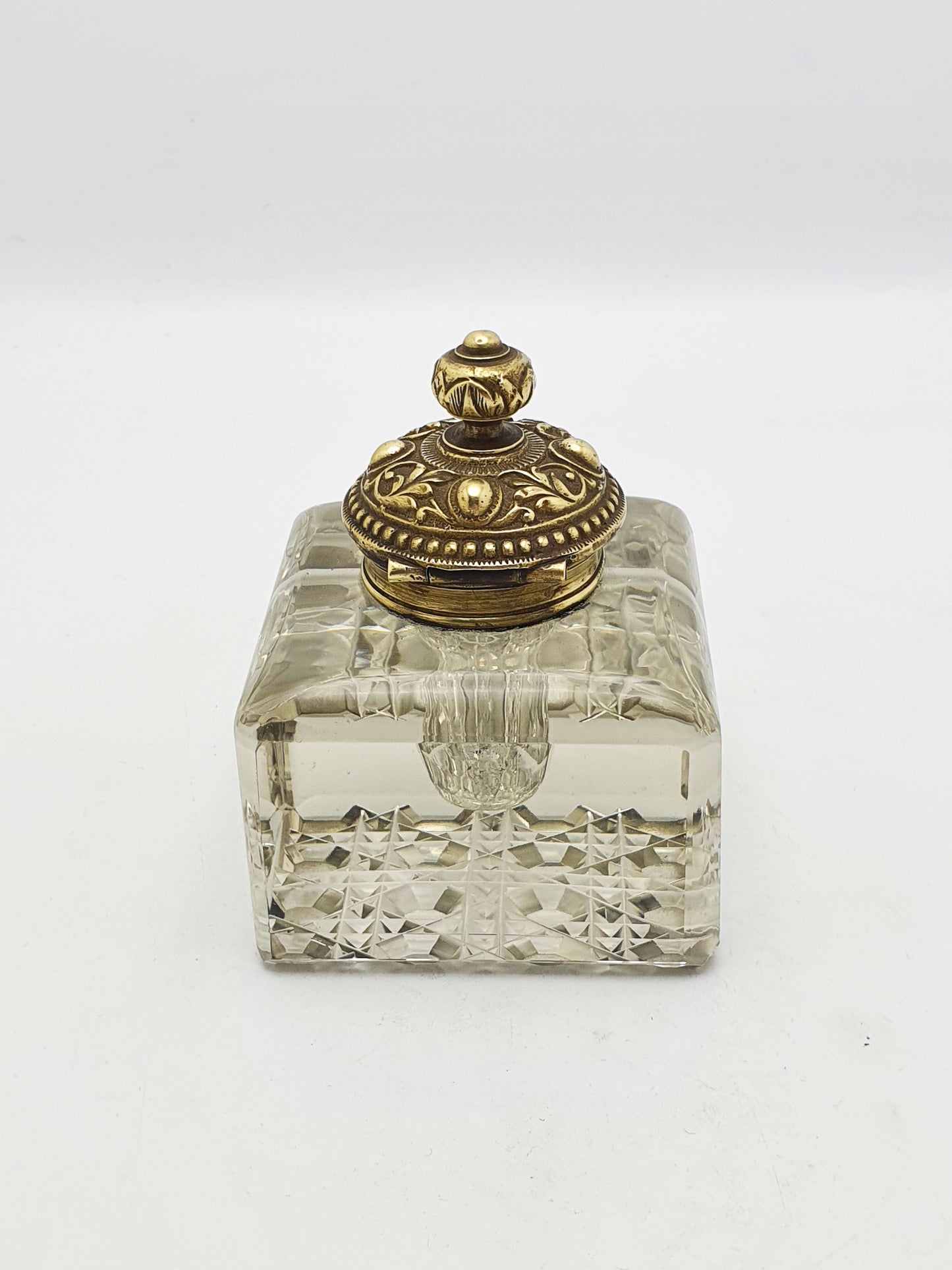 Lovely Antique Victorian Grand Tour Brass & Cut-Glass Inkwell – circa 1890