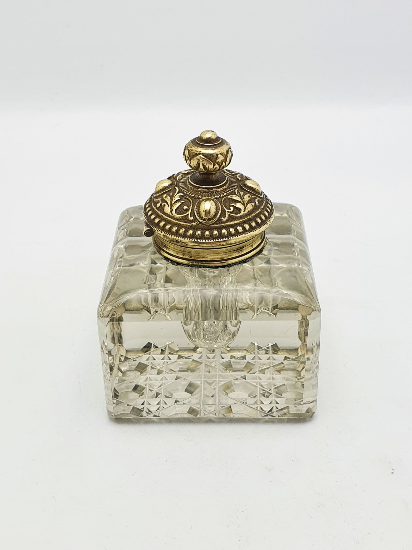 Lovely Antique Victorian Grand Tour Brass & Cut-Glass Inkwell – circa 1890