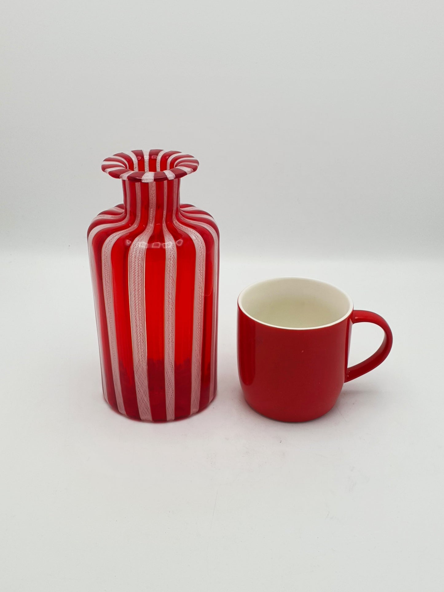 Stunning Murano Red & White Ribbon Glass Carafe – circa 1960