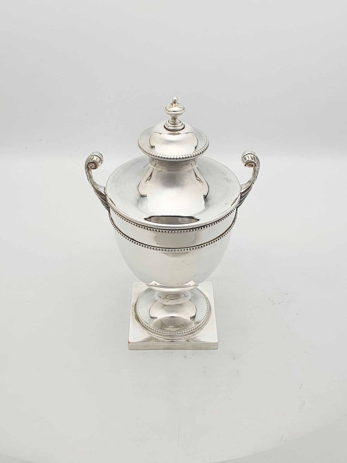 Antique Edwardian Silver-Plated Neoclassical Urn Style Tea Caddy with Spoon – circa 1905