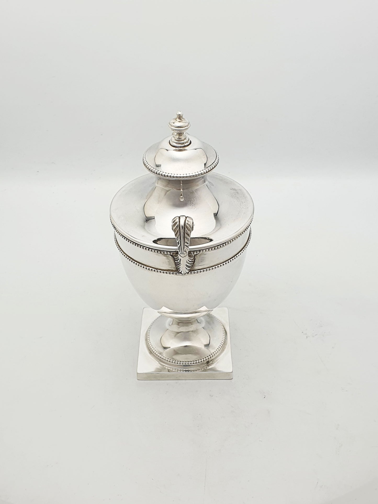 Antique Edwardian Silver-Plated Neoclassical Urn Style Tea Caddy with Spoon – circa 1905