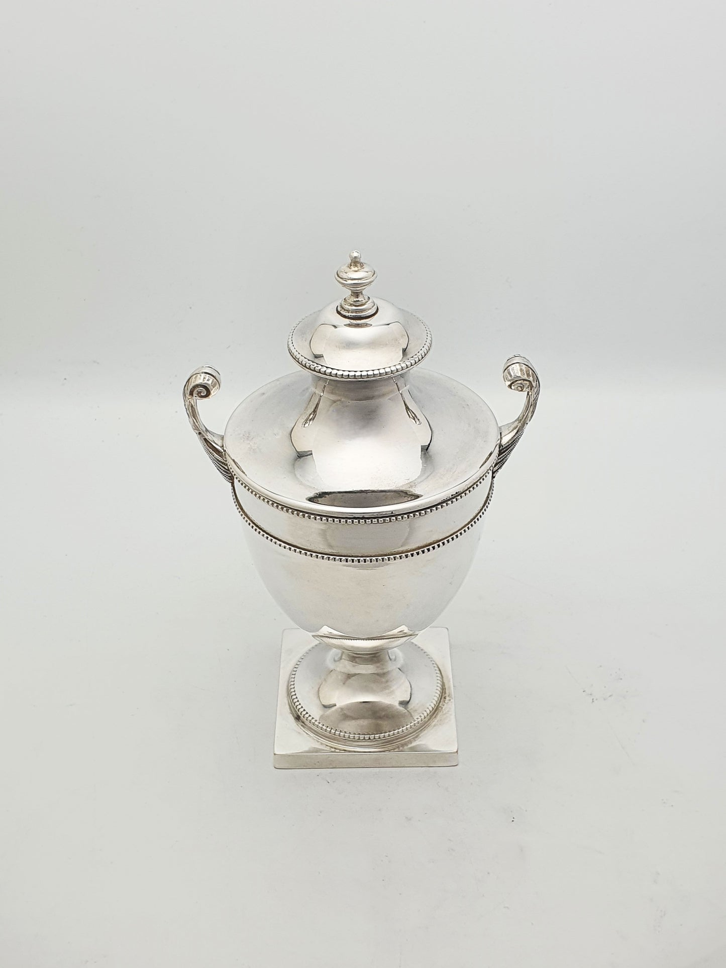 Antique Edwardian Silver-Plated Neoclassical Urn Style Tea Caddy with Spoon – circa 1905