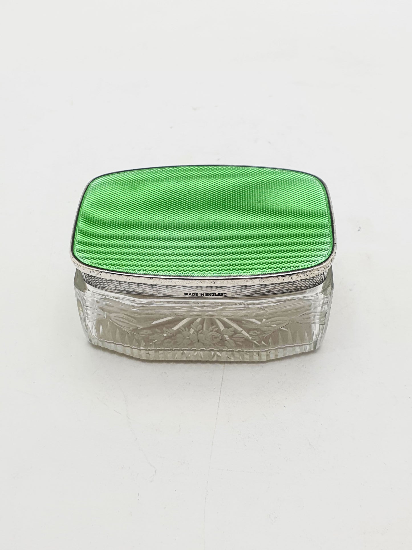 Art Deco Sterling Silver & Guilloché Enamel and Etched Glass Jar – London, 1929