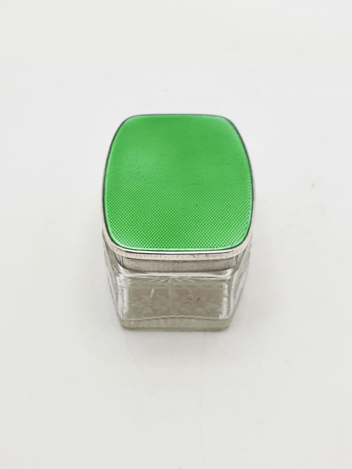 Art Deco Sterling Silver & Guilloché Enamel and Etched Glass Jar – London, 1929