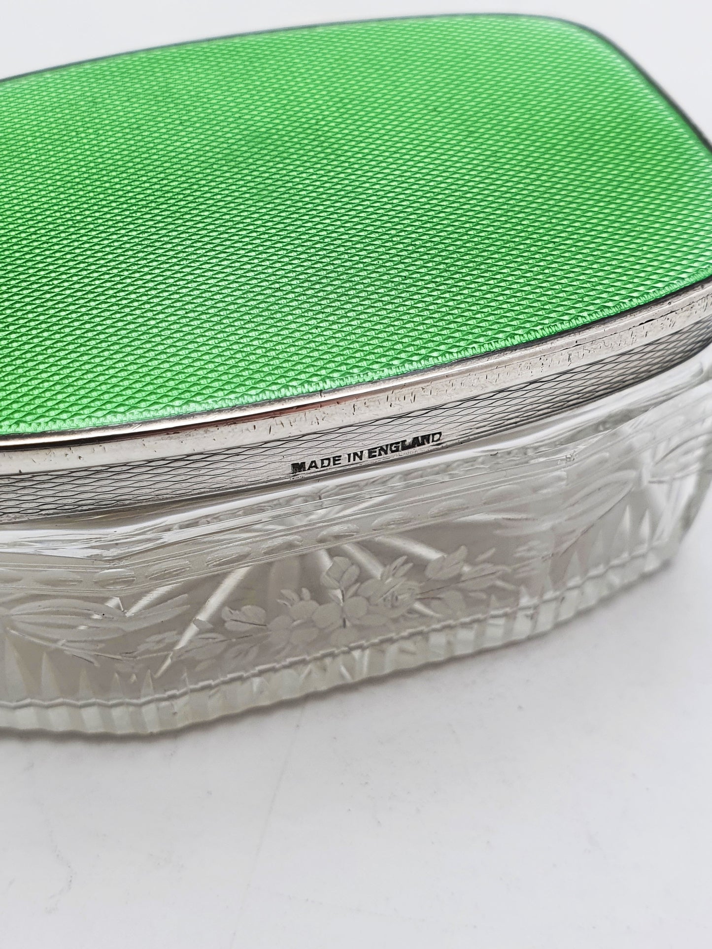 Art Deco Sterling Silver & Guilloché Enamel and Etched Glass Jar – London, 1929