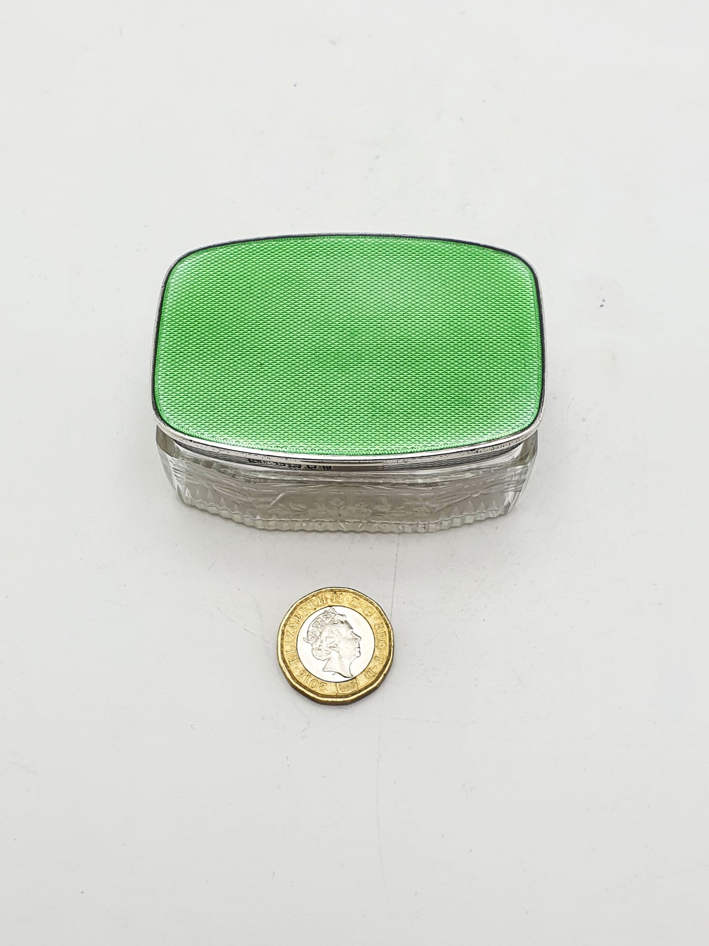 Art Deco Sterling Silver & Guilloché Enamel and Etched Glass Jar – London, 1929