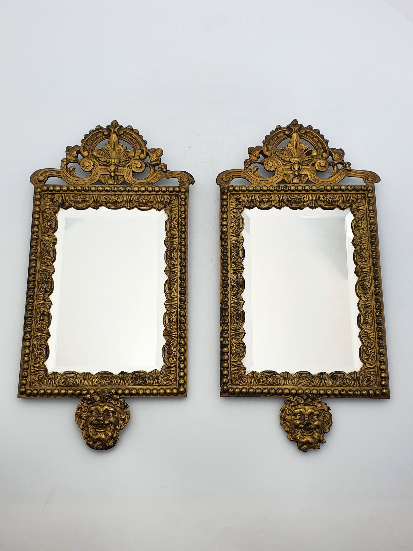 Pair of French Grand Tour Gilt Bronze Wall Mirrors with Mythological Masks – circa 1870