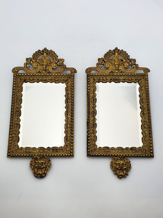 Pair of French Grand Tour Gilt Bronze Wall Mirrors with Mythological Masks – circa 1870