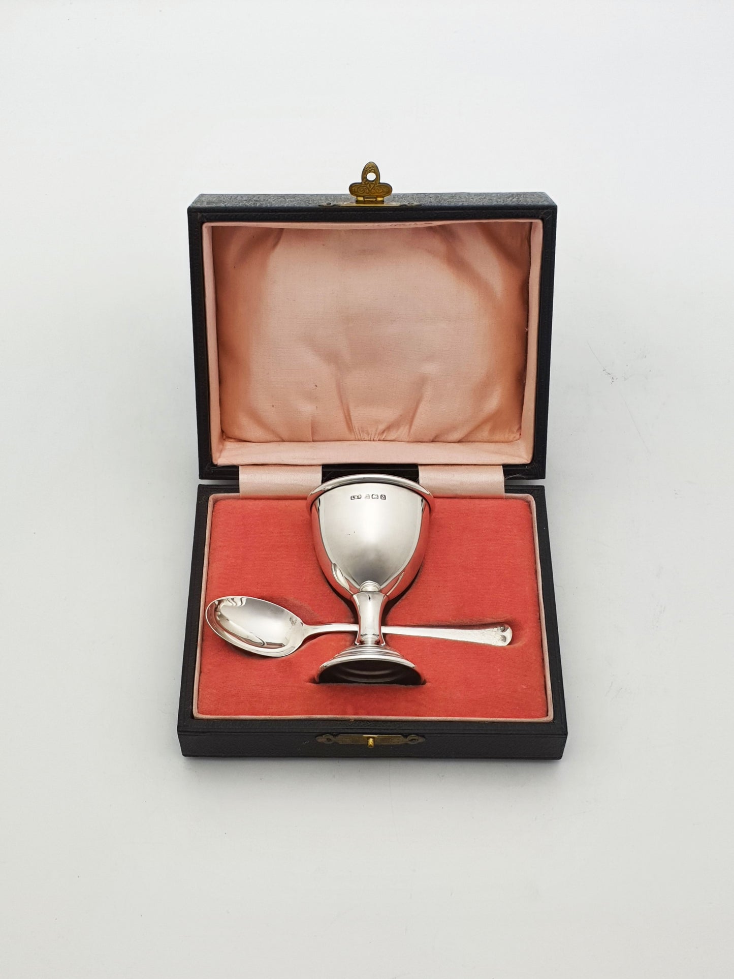 Lovely Cased Vintage Sterling Silver Egg Cup & Spoon Set - 1949