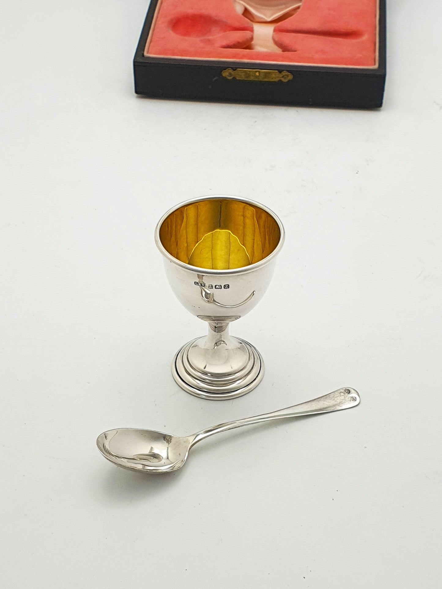 Lovely Cased Vintage Sterling Silver Egg Cup & Spoon Set - 1949