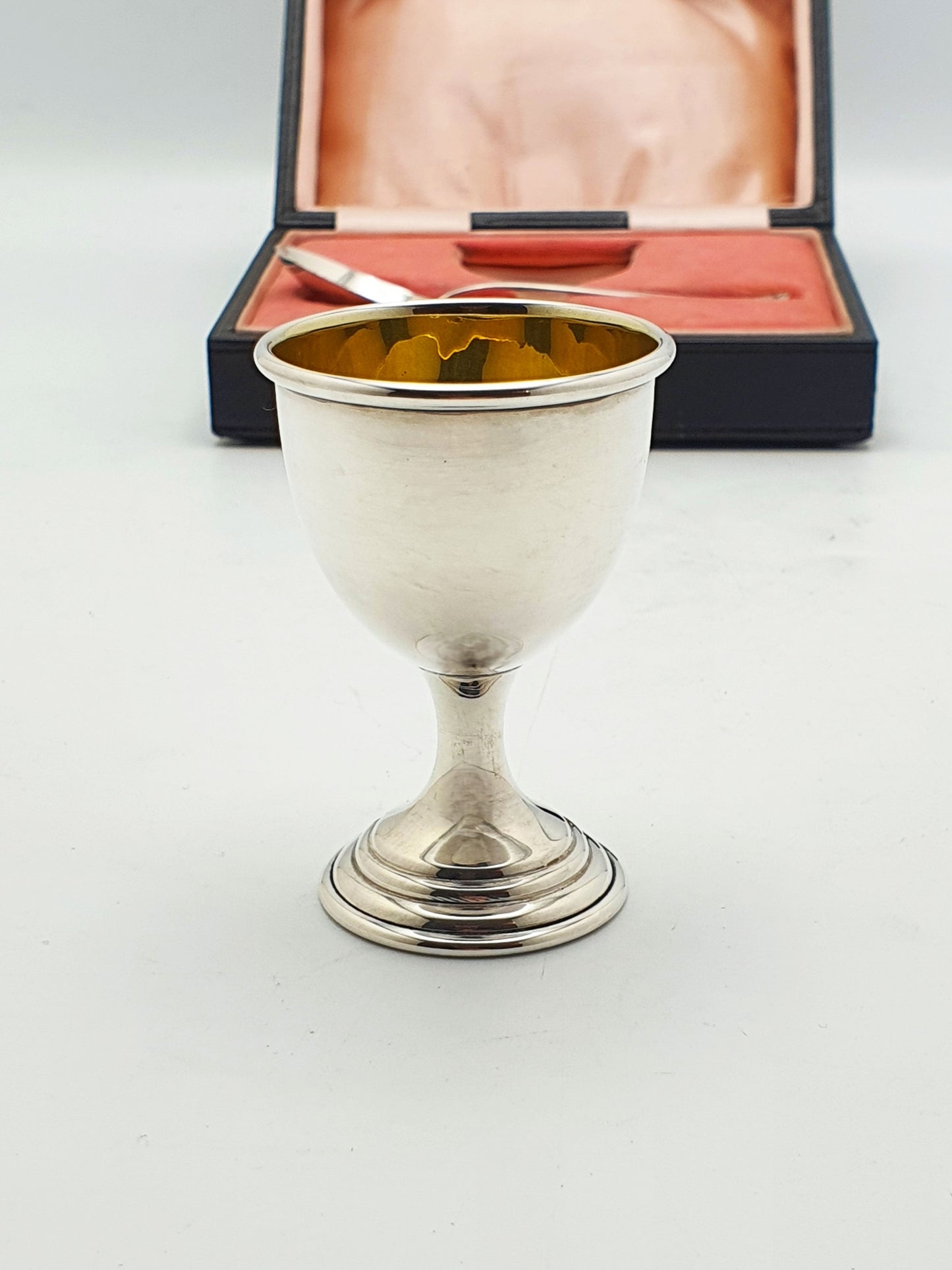 Lovely Cased Vintage Sterling Silver Egg Cup & Spoon Set - 1949