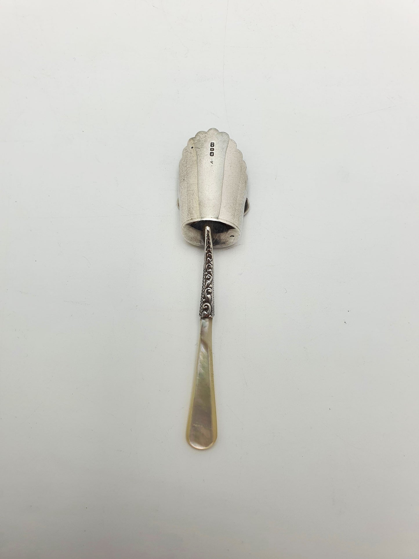 Pretty Antique Victorian Sterling Silver & Mother-of-Pearl Caddy Spoon - 1895