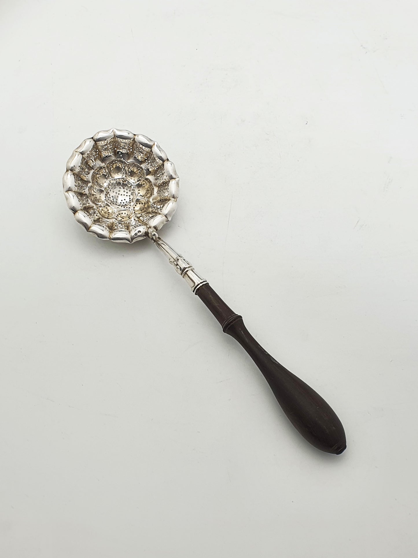 Lovely Continental Silver Tea Strainer with Turned Wooden Handle – circa 1880