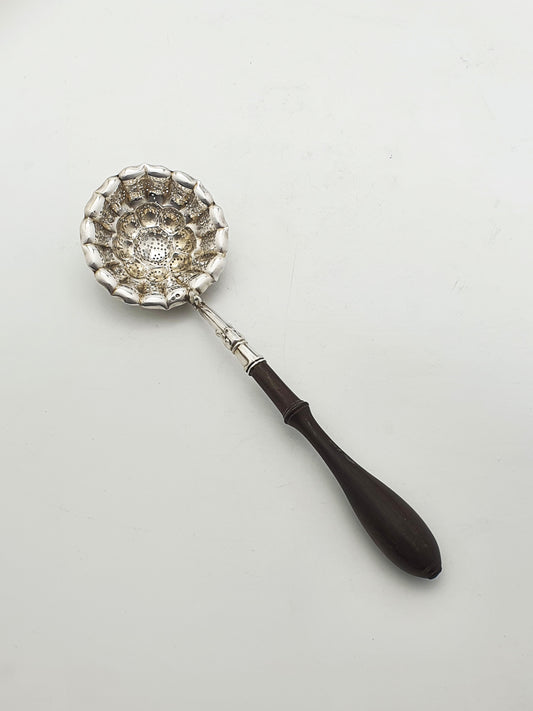 Lovely Continental Silver Tea Strainer with Turned Wooden Handle – circa 1880