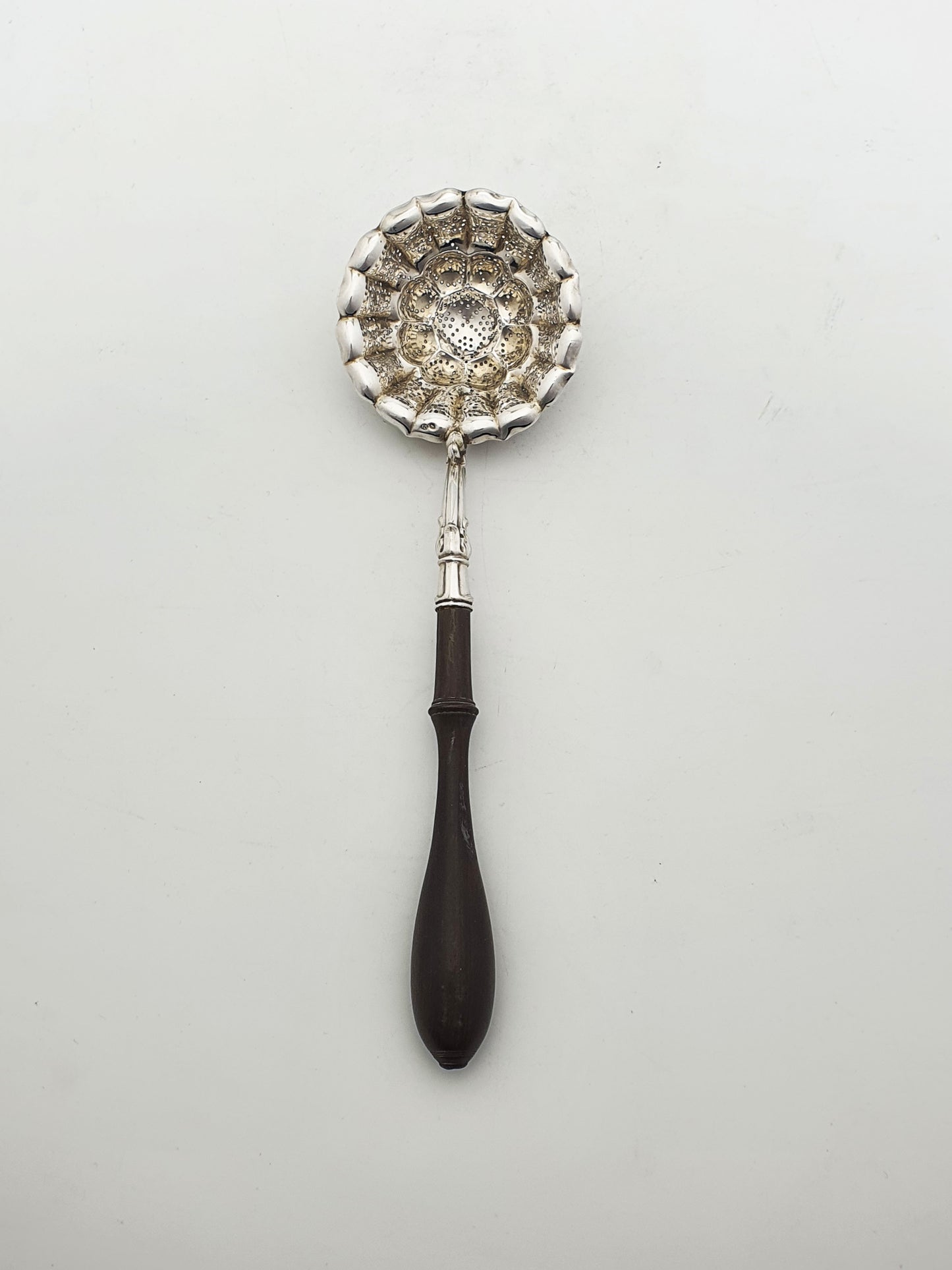 Lovely Continental Silver Tea Strainer with Turned Wooden Handle – circa 1880