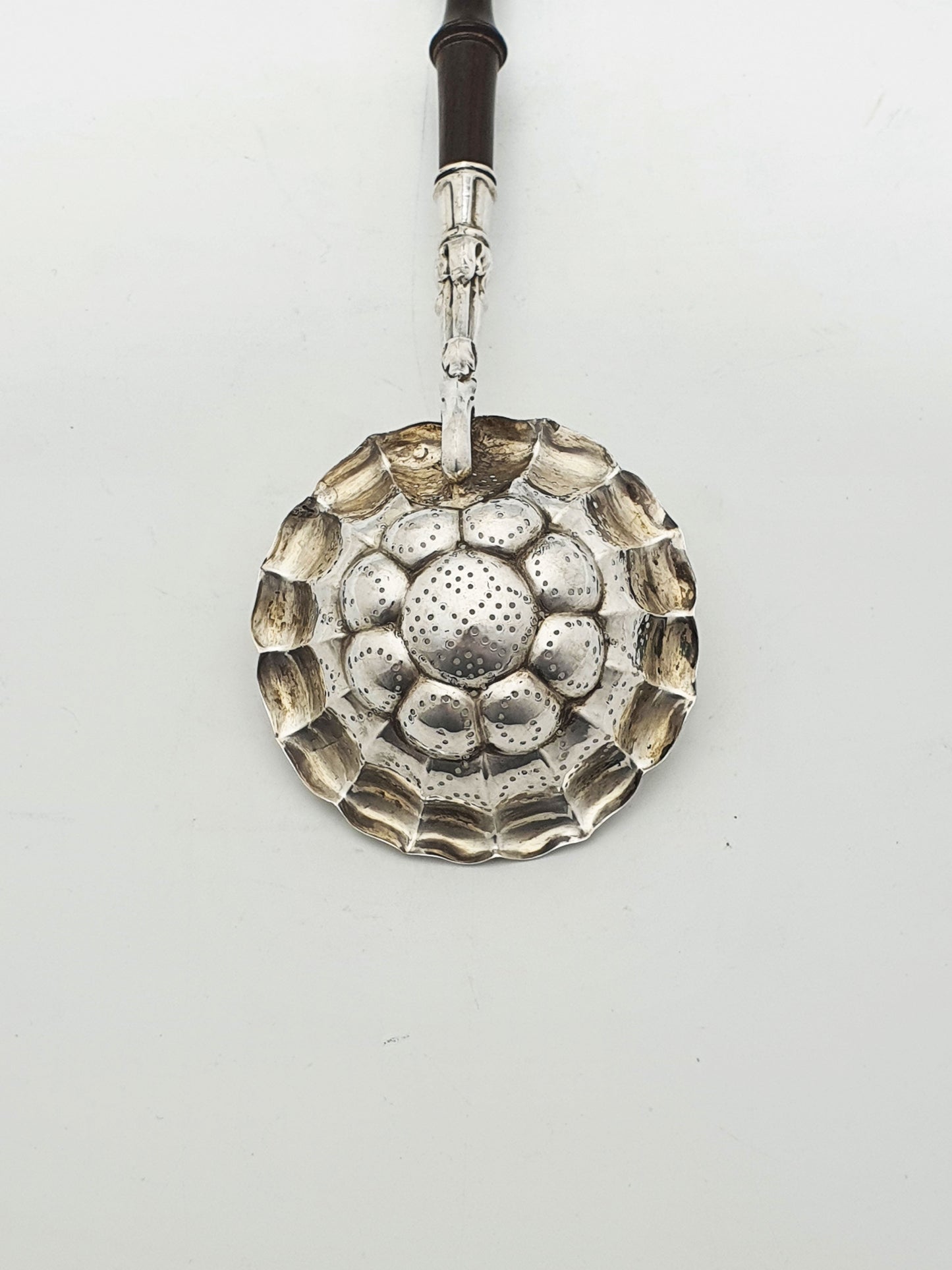 Lovely Continental Silver Tea Strainer with Turned Wooden Handle – circa 1880