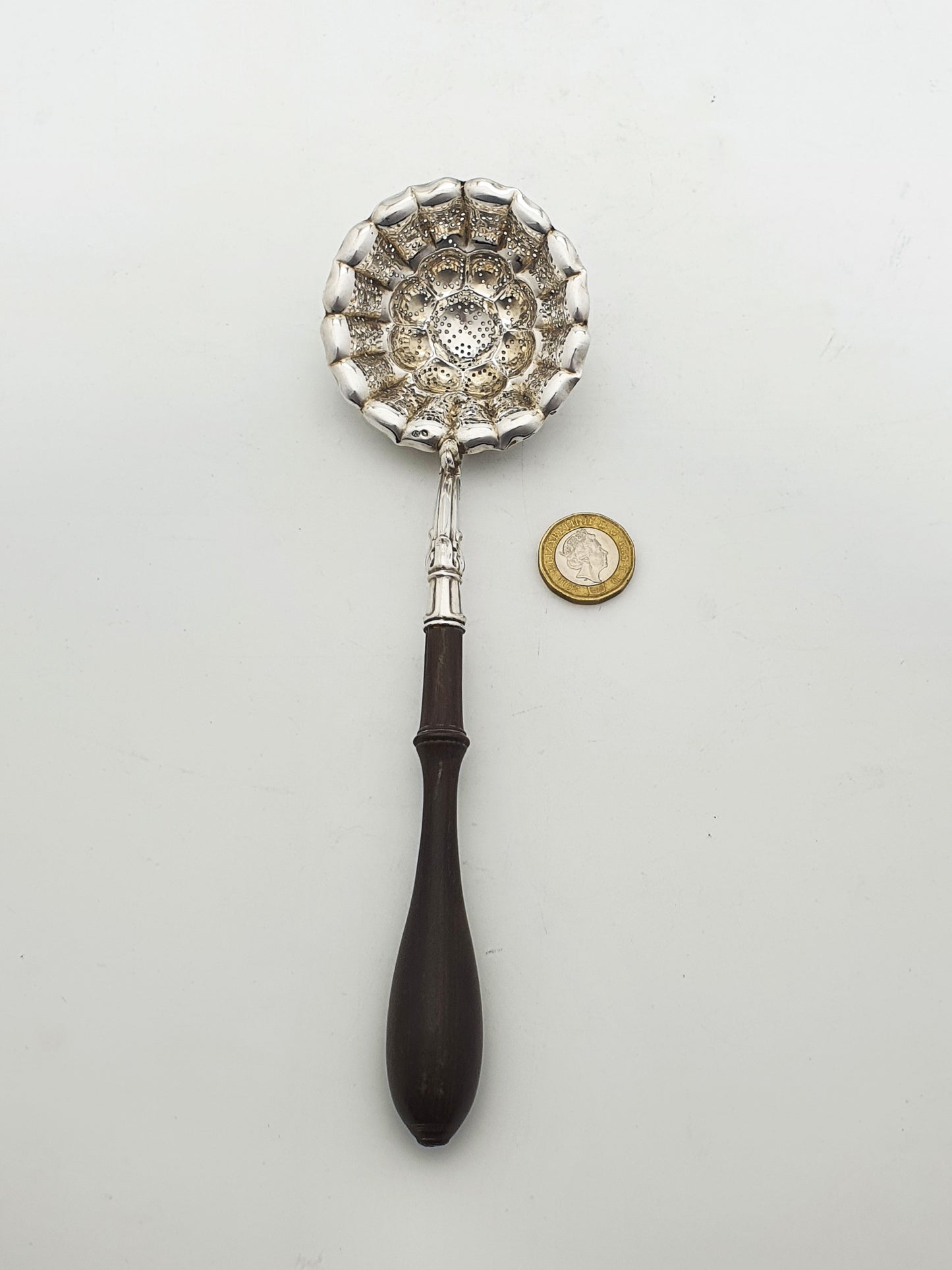 Lovely Continental Silver Tea Strainer with Turned Wooden Handle – circa 1880