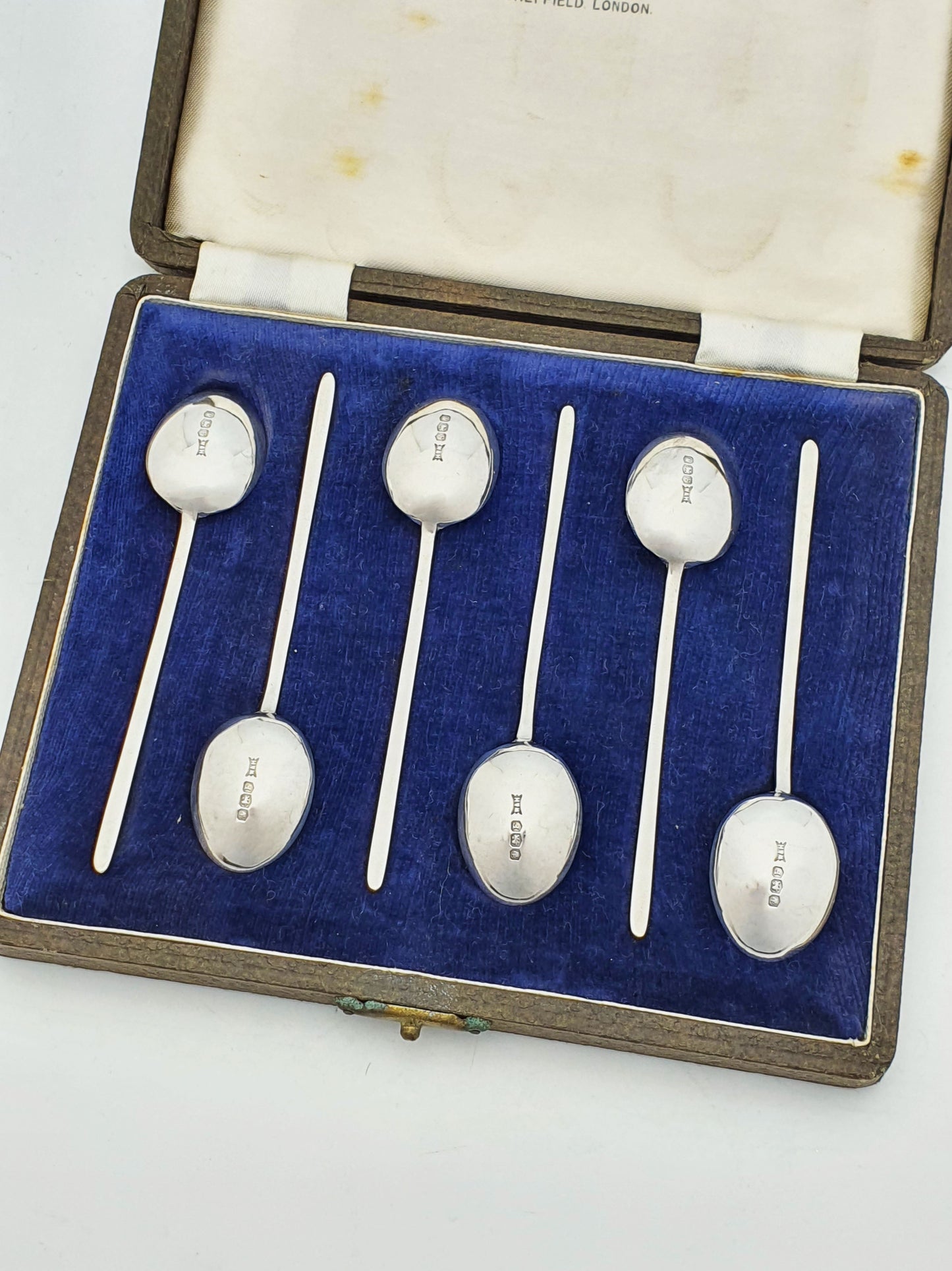 Lovely Cased Set of 6 Sterling Silver Coffee Spoons by Walker & Hall - 1948