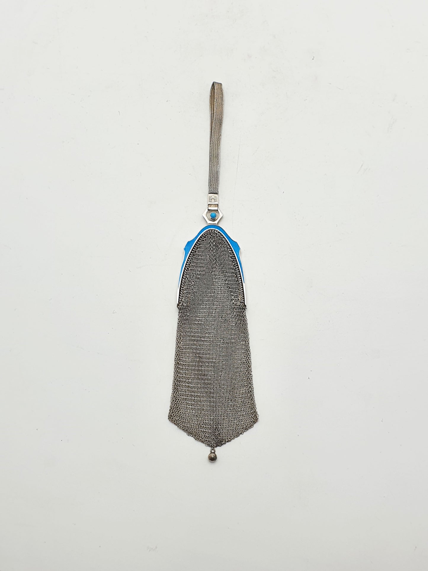 Unusual Continental Silver & Blue Guilloché Enamel Mesh Purse – circa 1900