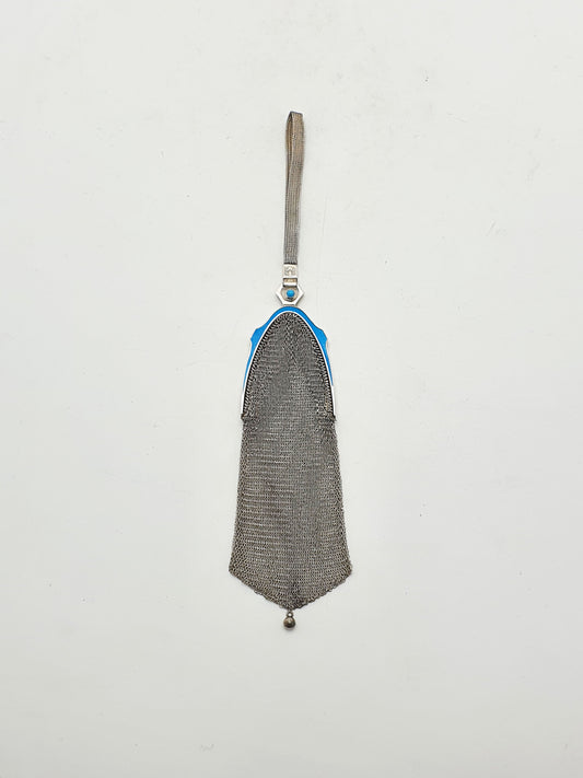 Unusual Continental Silver & Blue Guilloché Enamel Mesh Purse – circa 1900
