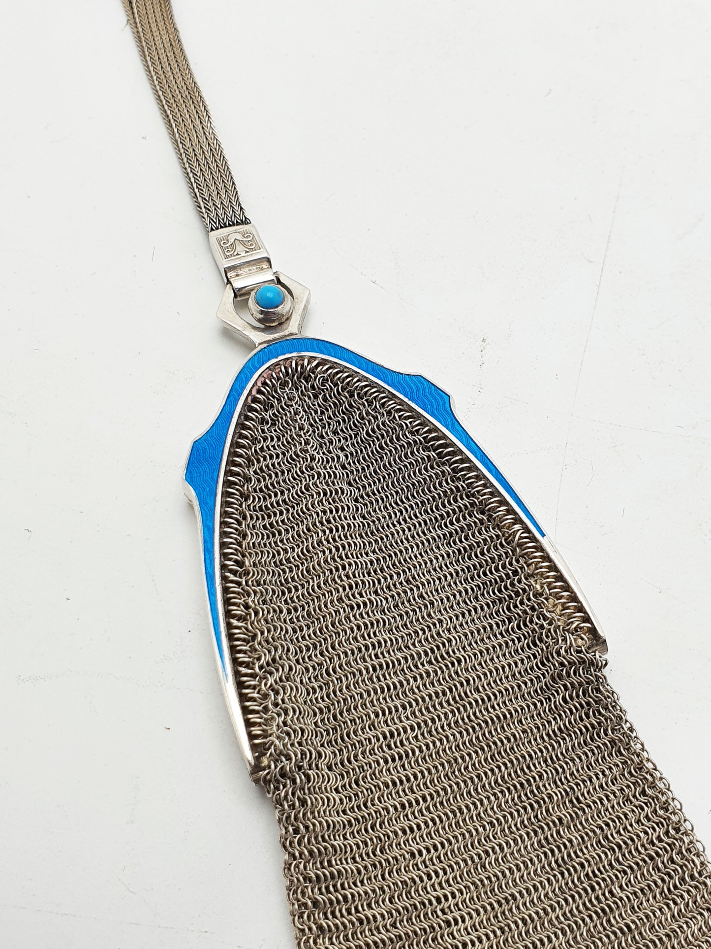 Unusual Continental Silver & Blue Guilloché Enamel Mesh Purse – circa 1900