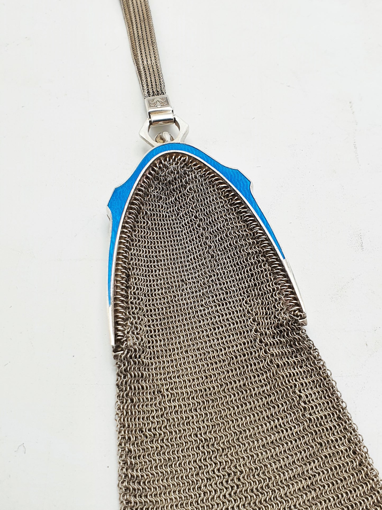 Unusual Continental Silver & Blue Guilloché Enamel Mesh Purse – circa 1900