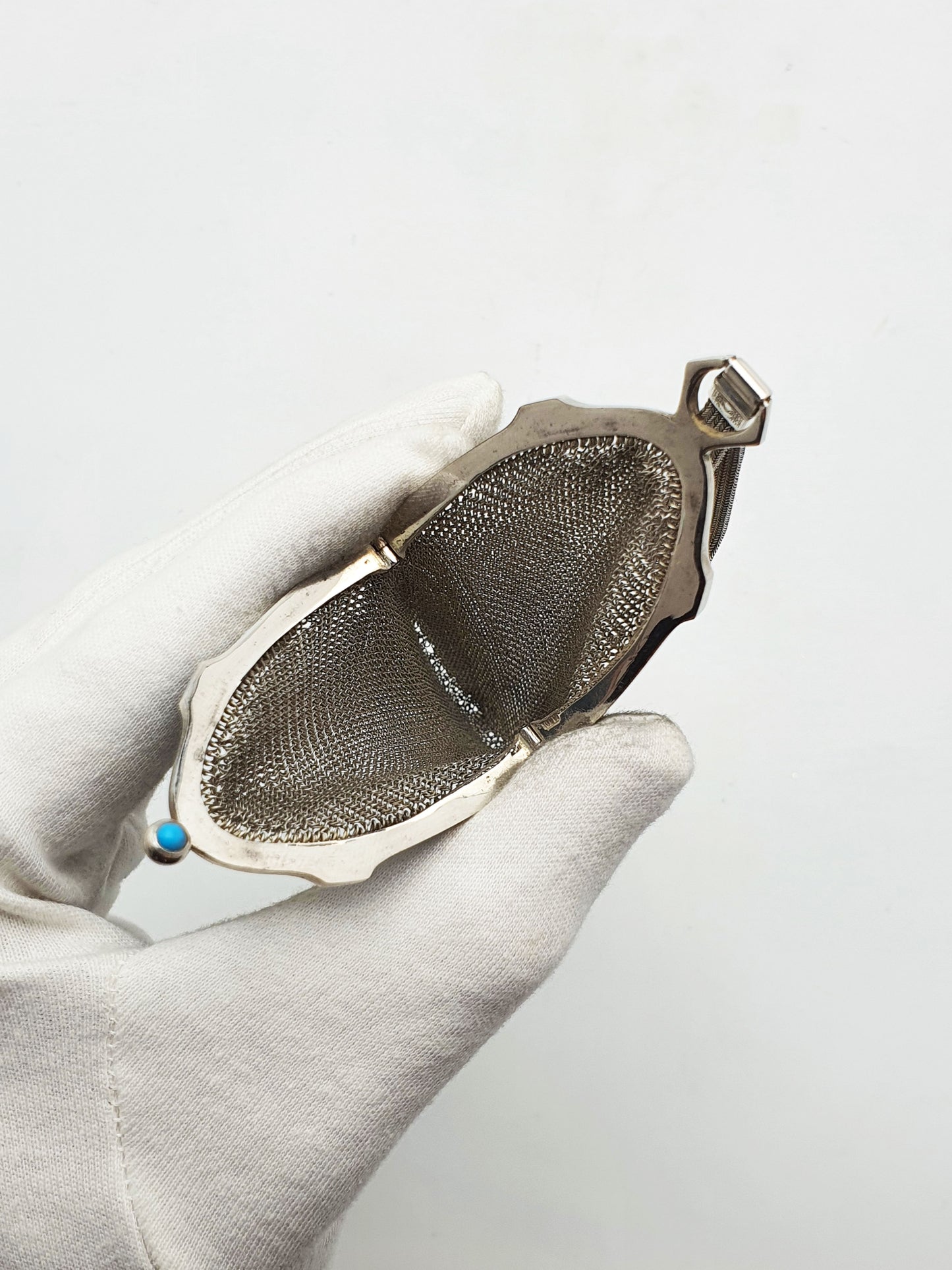 Unusual Continental Silver & Blue Guilloché Enamel Mesh Purse – circa 1900