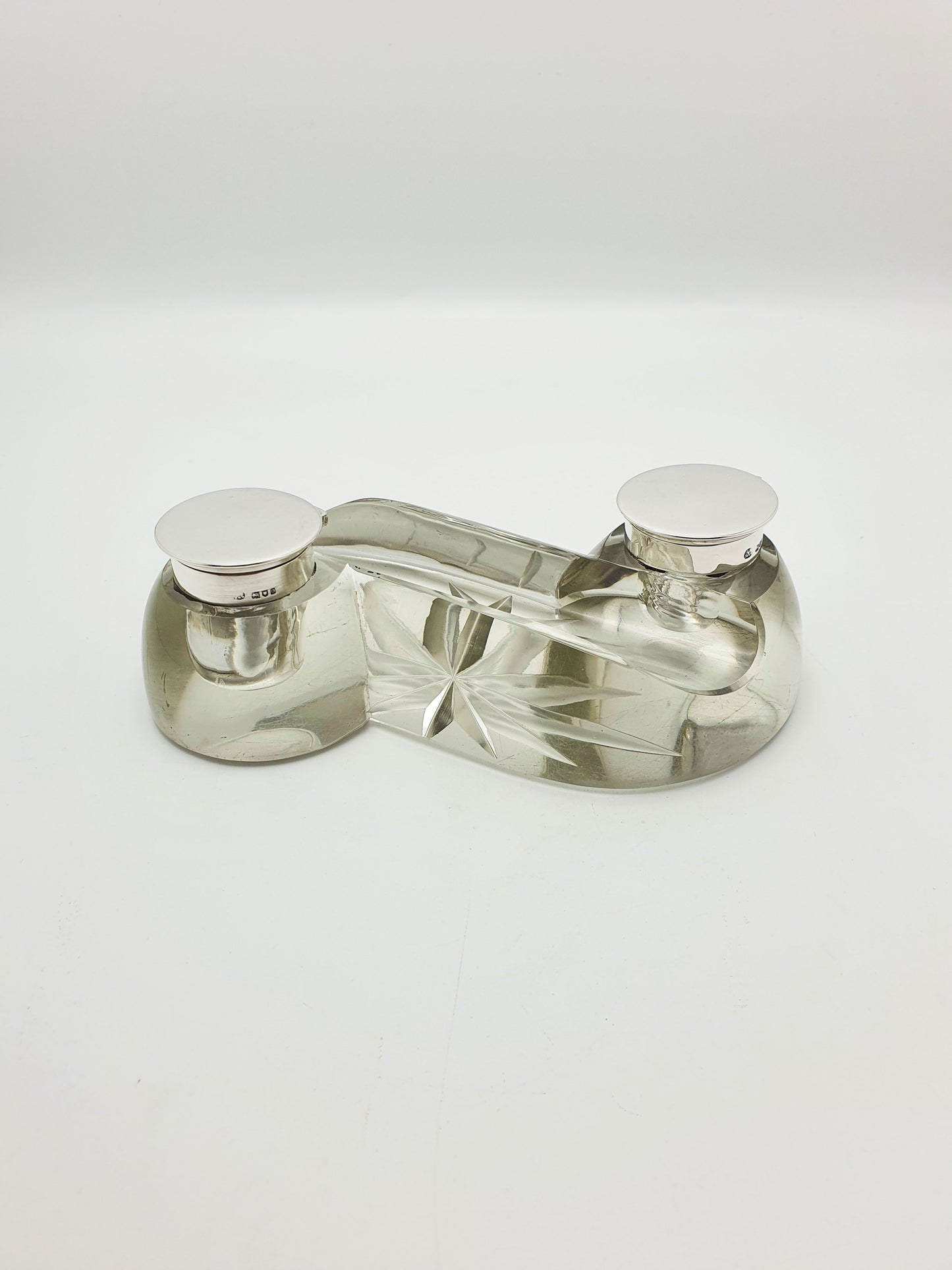 Antique Edwardian Cut Glass & Silver-Top Double Inkstand – London, 1909