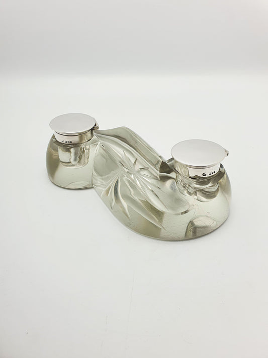 Antique Edwardian Cut Glass & Silver-Top Double Inkstand – London, 1909