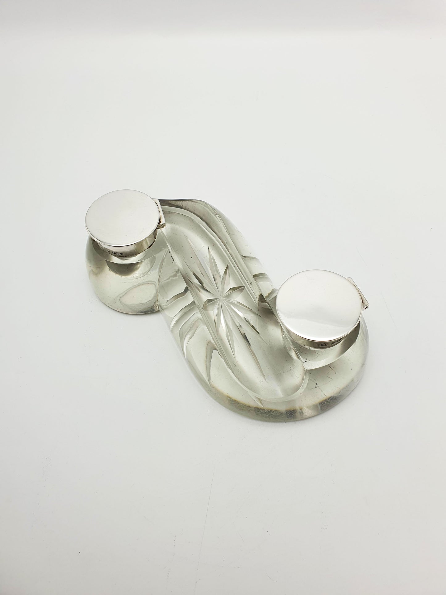 Antique Edwardian Cut Glass & Silver-Top Double Inkstand – London, 1909
