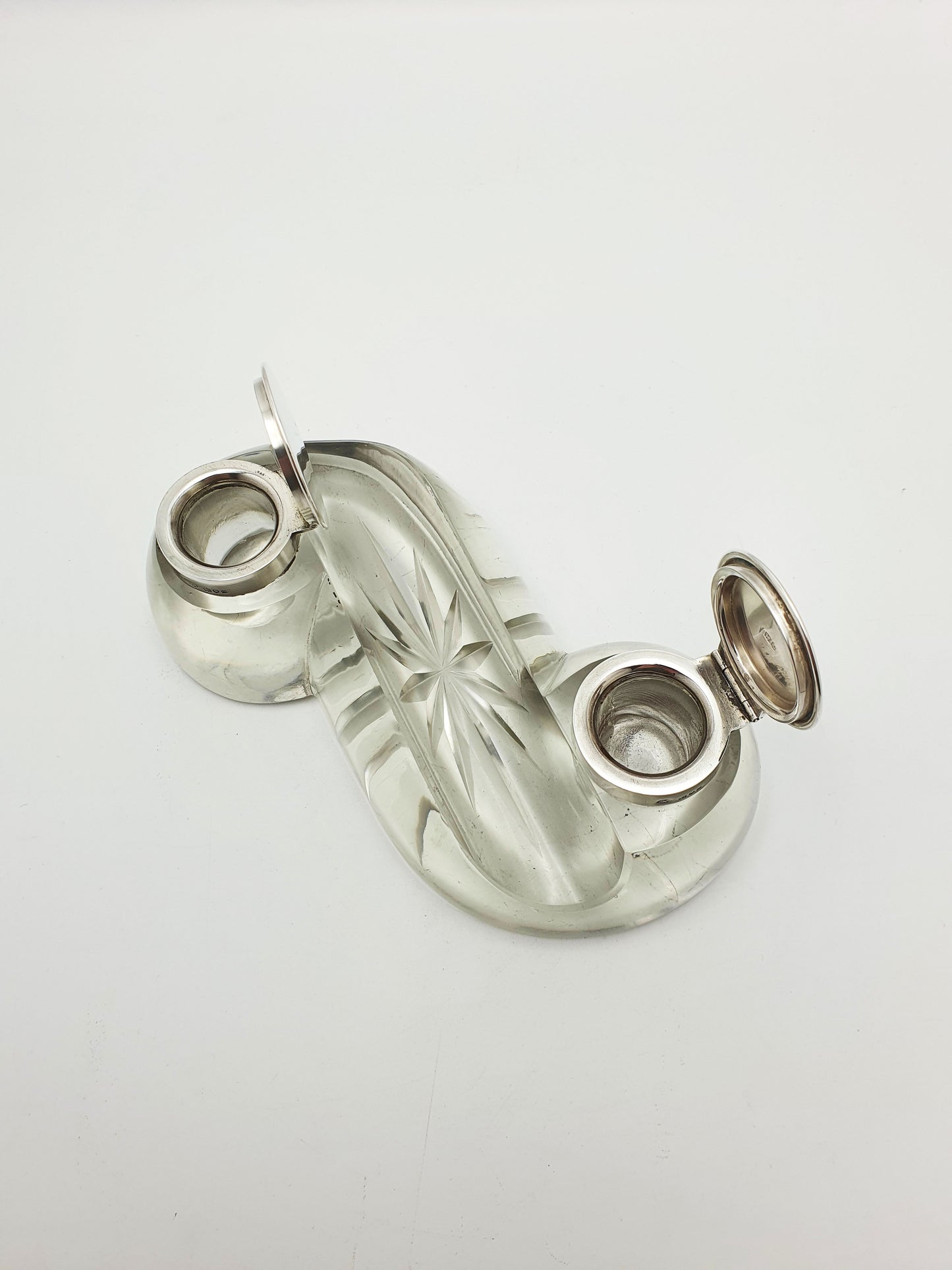 Antique Edwardian Cut Glass & Silver-Top Double Inkstand – London, 1909