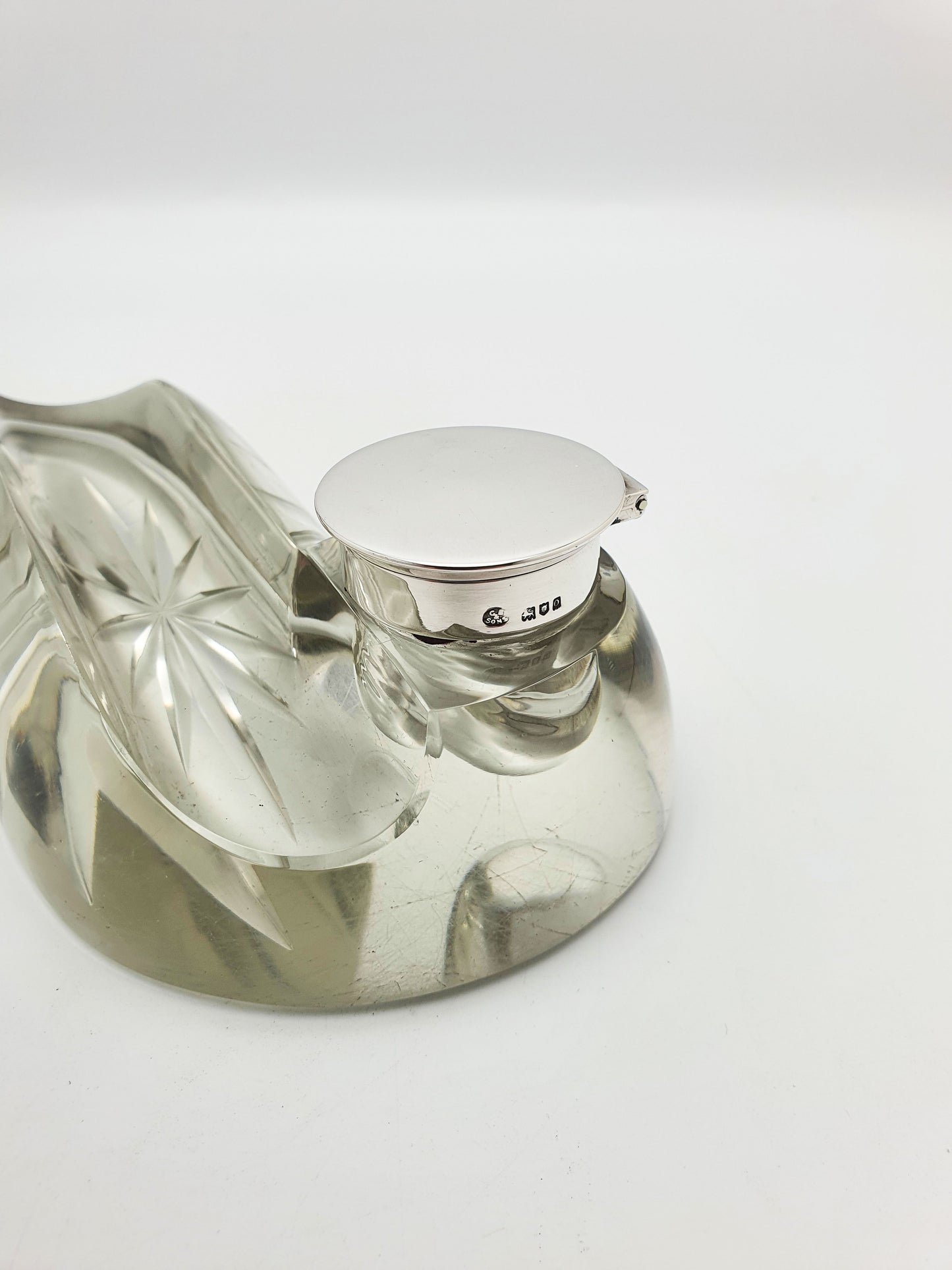 Antique Edwardian Cut Glass & Silver-Top Double Inkstand – London, 1909