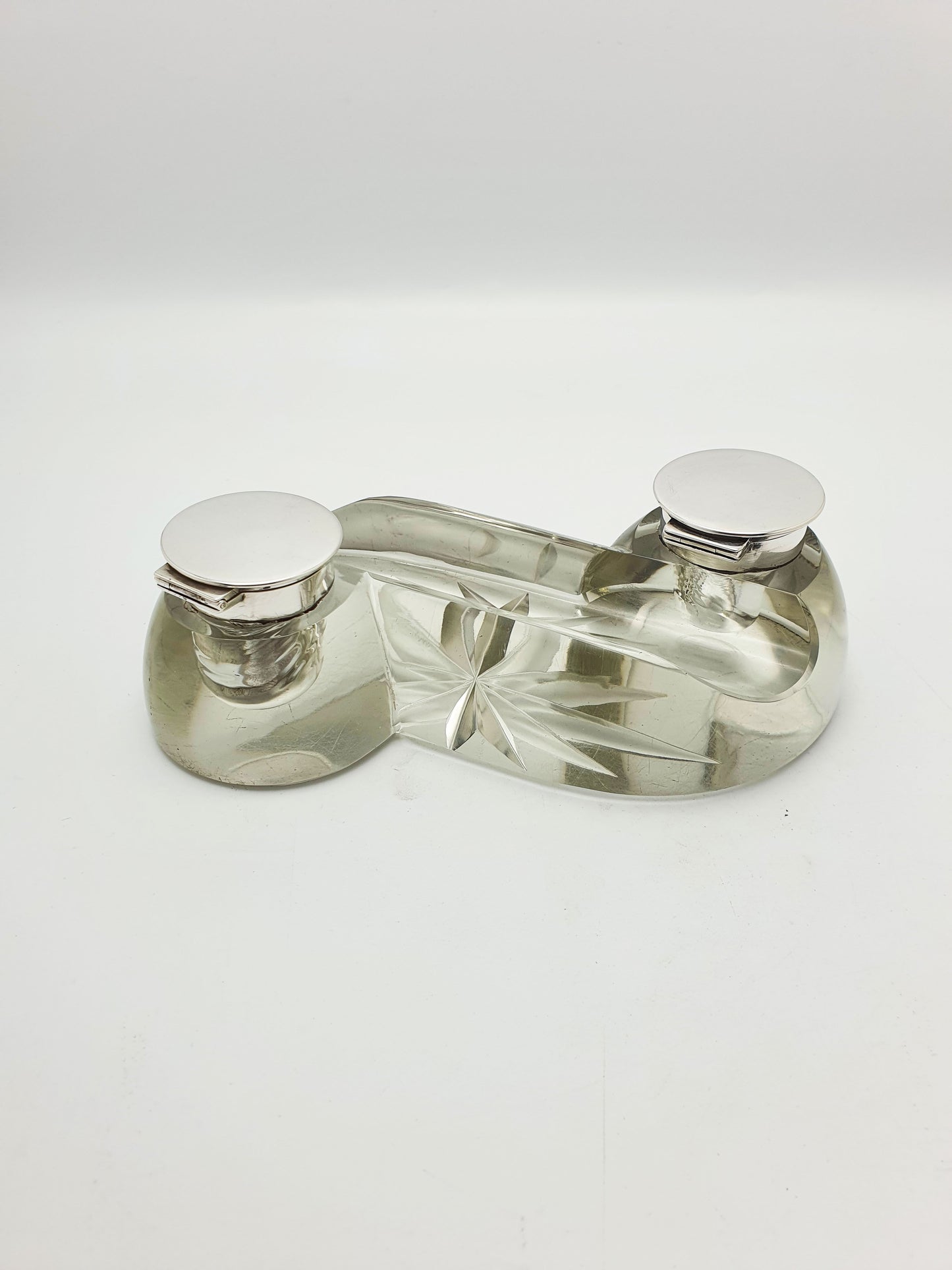 Antique Edwardian Cut Glass & Silver-Top Double Inkstand – London, 1909